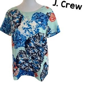 J. Crew Women's Floral Short Sleeved Blouse Top Blue Floral size XS